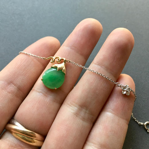 糯冰种阳绿翡翠福瓜手链18k黄金白金镶嵌 商品图9