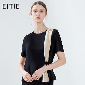 EITIE爱特爱女装夏季短袖优雅复古拼色简约衫小上衣5913634