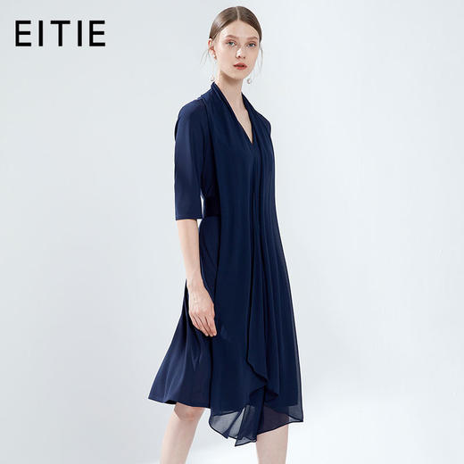 EITIE爱特爱女装夏季新品V领收腰显瘦飘带轻薄雪纺连衣裙长款5907691 商品图0