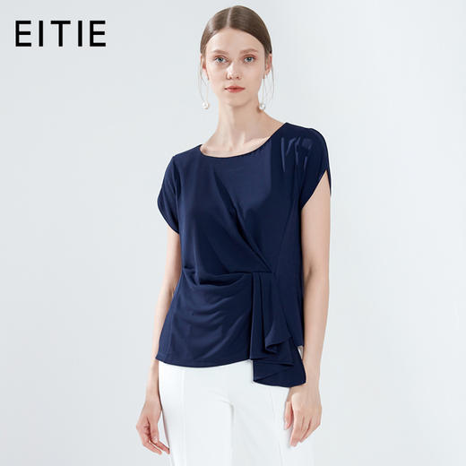 EITIE爱特爱女装夏季新款简约圆领腰间堆叠收腰时尚小上衣薄5913622 商品图0