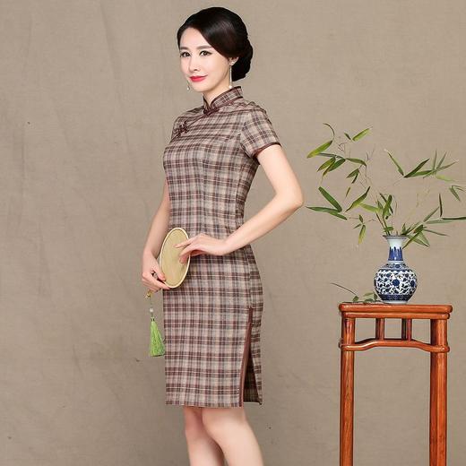 bjs7810咖色中长款棉旗袍