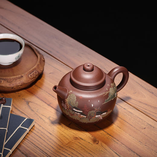 【圈钮】作者：冯娟（制壶）王龙（泥绘）泥料:紫泥  容量：280cc 商品图2