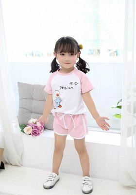 【童装】短裤夏时尚小童新款两件套印花鸭儿童短袖T恤套装