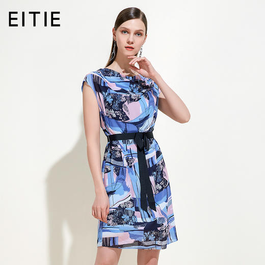 EITIE爱特爱女装夏季新款荡领绑带收腰显瘦抽象印花连衣裙薄5907639 商品图1