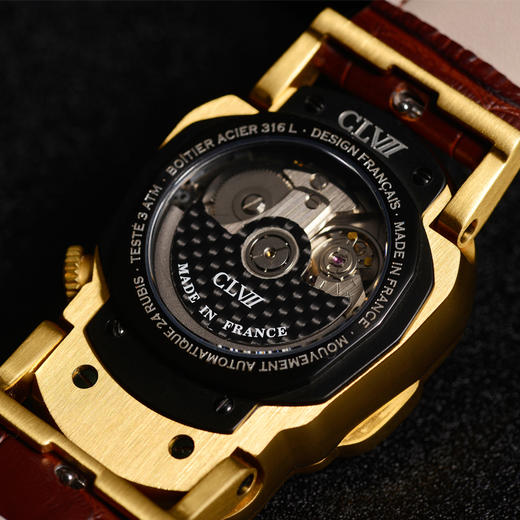 法国CLVII机械手表 镶嵌3颗南非黑钻  矿物质玻璃表盘  玛瑙表冠 精钢材质    法国制造 商品图2