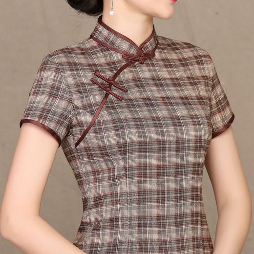 bjs7810咖色中长款棉旗袍