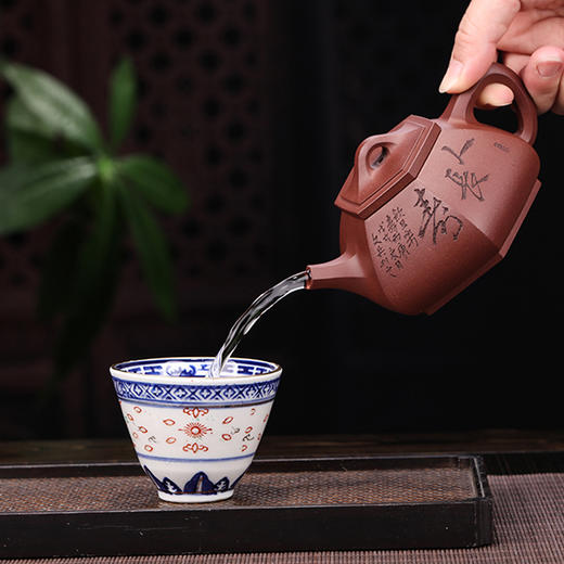 【六方石瓢】 原矿紫泥  200cc  双名师作品  朱永强  陶刻  程文兵 商品图4