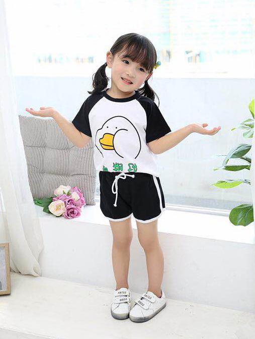 【童装】短裤夏时尚小童新款两件套印花鸭儿童短袖T恤套装 商品图2
