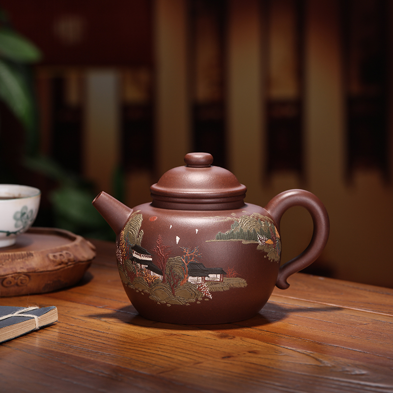 【圈钮】作者：冯娟（制壶）王龙（泥绘）泥料:紫泥  容量：280cc