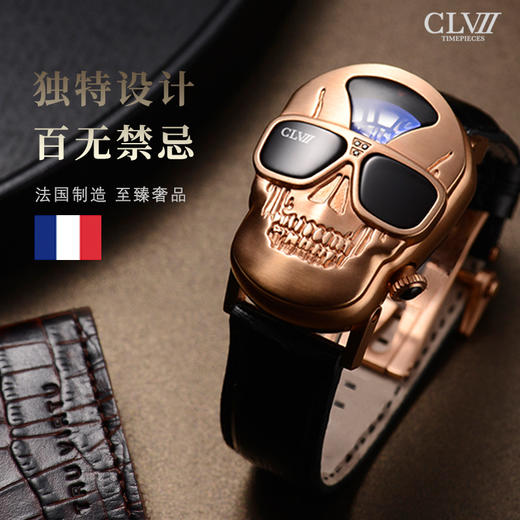 法国CLVII机械手表 镶嵌3颗南非黑钻  矿物质玻璃表盘  玛瑙表冠 精钢材质    法国制造 商品图0