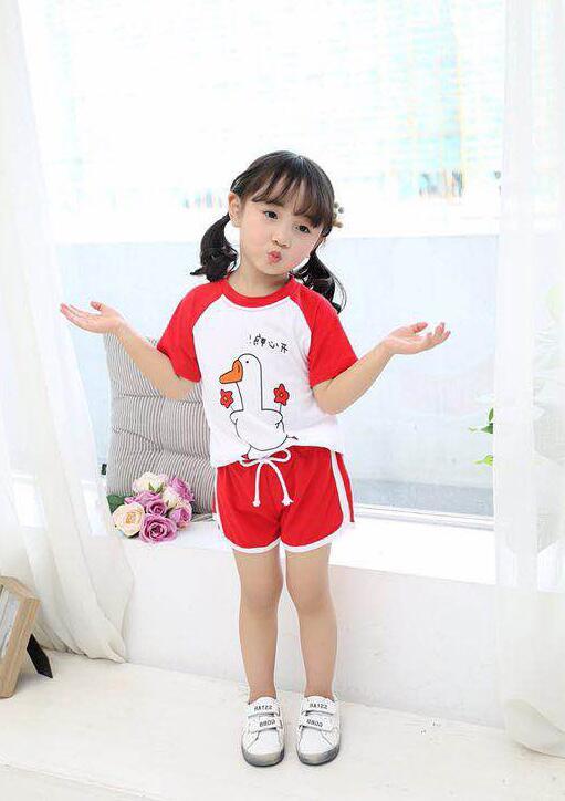 【童装】短裤夏时尚小童新款两件套印花鸭儿童短袖T恤套装 商品图1