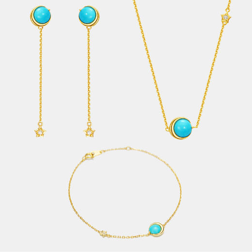 醍醐 原矿高瓷蓝松石 星月套装 项链 手链 耳饰 商品图6