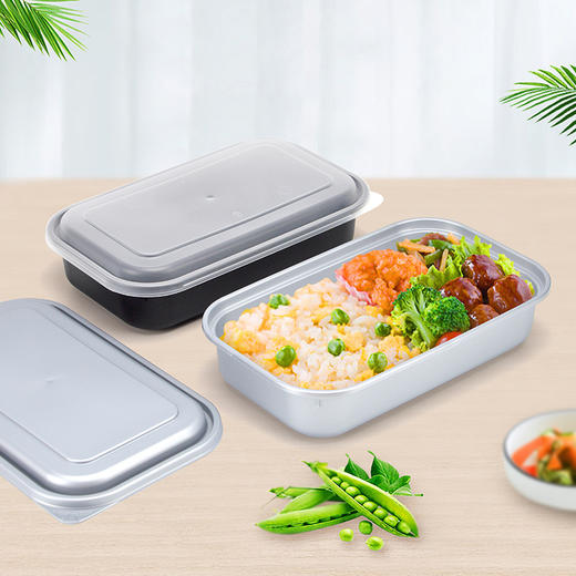 喇叭花银色一次性双层双格三格外卖打包快餐饭盒加厚长方形塑料创意便当沙拉盒200套 商品图7