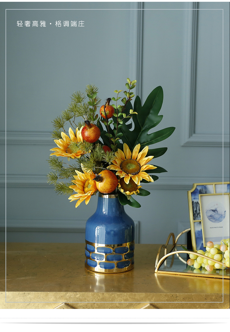 高档轻奢向日葵仿真花带花瓶高品质清新动感自然风假花客厅摆设件