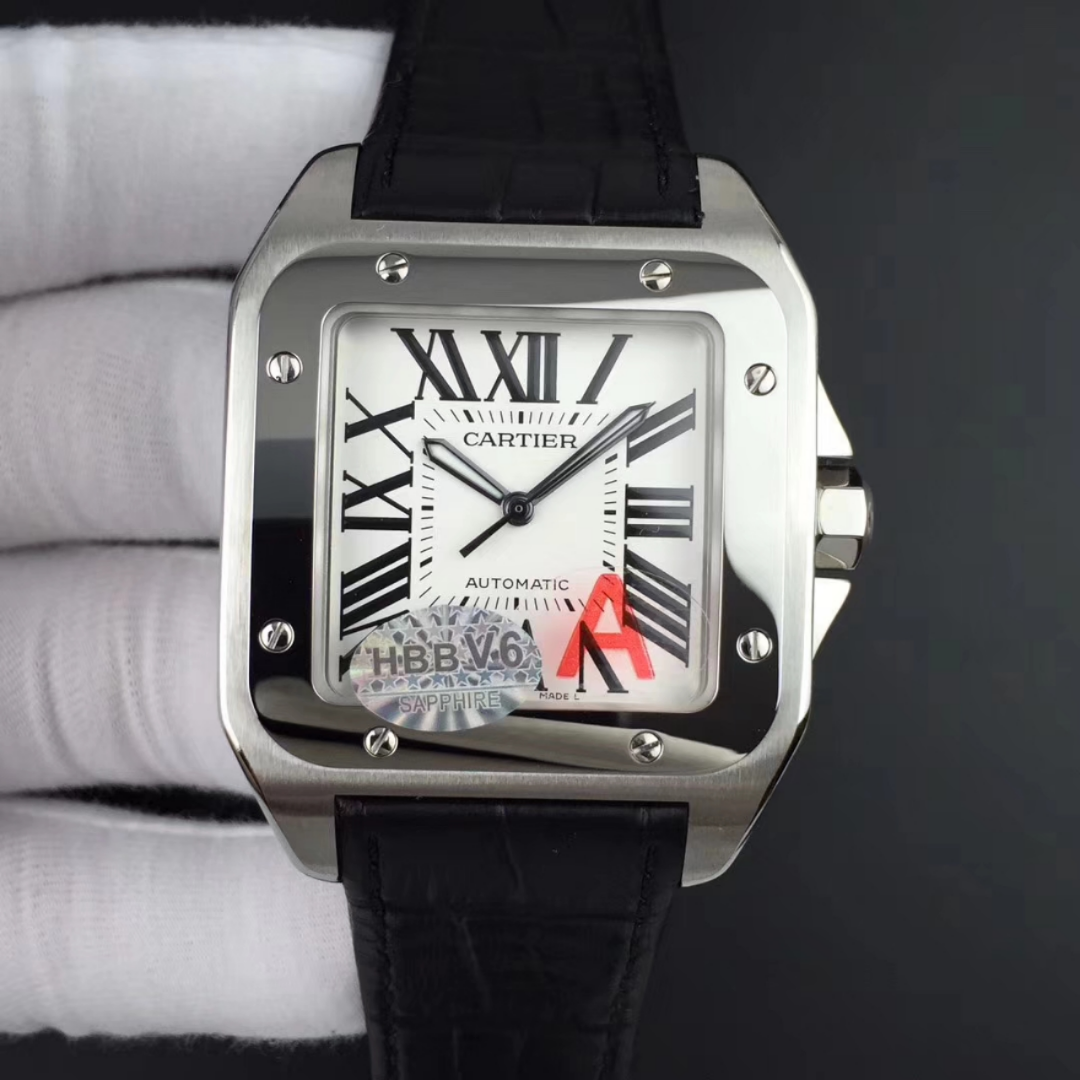 v6cartier山度士瑞士2824机械尺寸41x51x105mm版本男表不透底1比1壳带
