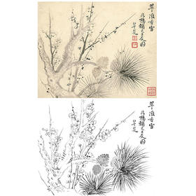 恽寿平没骨花鸟白描底稿-斗方小品册页-SP16