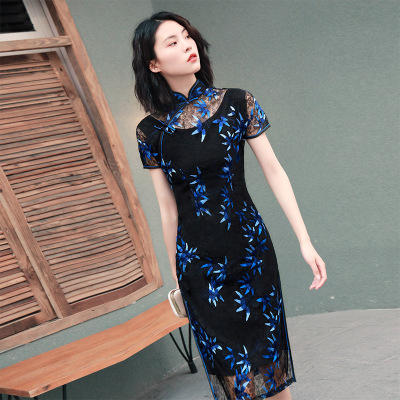 TX-19134-新款丝绸花卉长款旗袍改良宴会长款旗袍 商品图1