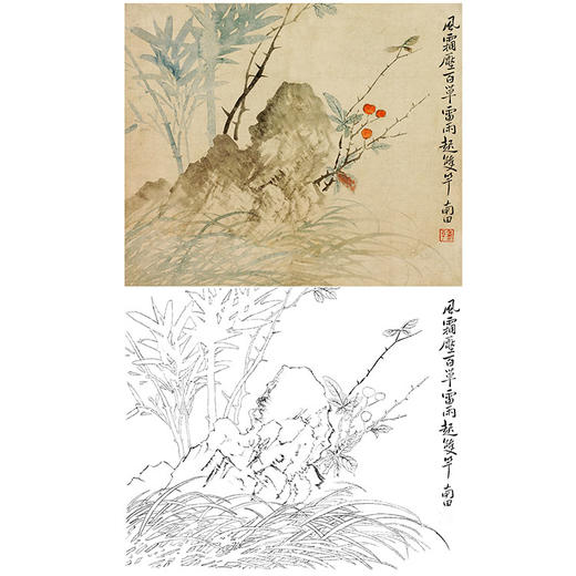 恽寿平没骨花鸟白描底稿-斗方小品册页-SP40 商品图0