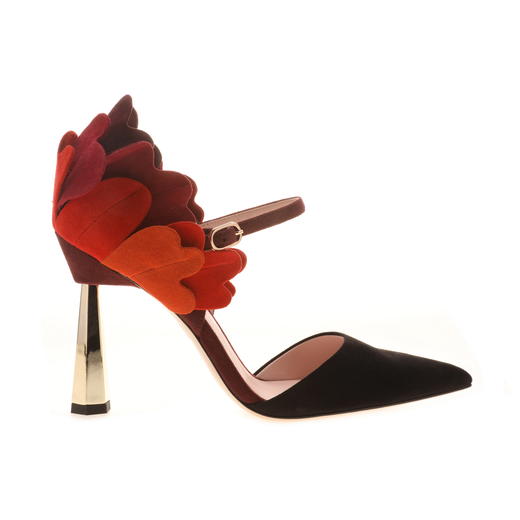 sheme陈乔恩 沈梦辰 同款 《裳裳者华》 女士手工皮艺中空单鞋 黑色+酒红色 商品图0