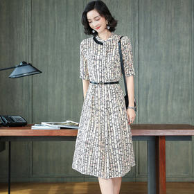 YG-19122-高端真丝连衣裙2019夏季新款女装立领桑蚕丝波点中长裙子