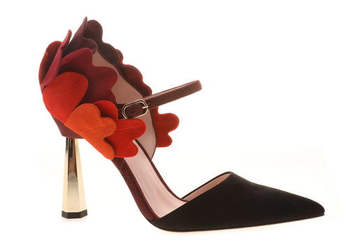 sheme陈乔恩 沈梦辰 同款 《裳裳者华》 女士手工皮艺中空单鞋 黑色+酒红色 商品图1