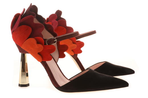 sheme陈乔恩 沈梦辰 同款 《裳裳者华》 女士手工皮艺中空单鞋 黑色+酒红色 商品图3