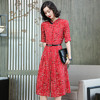 YG-19122-高端真丝连衣裙2019夏季新款女装立领桑蚕丝波点中长裙子 商品缩略图2