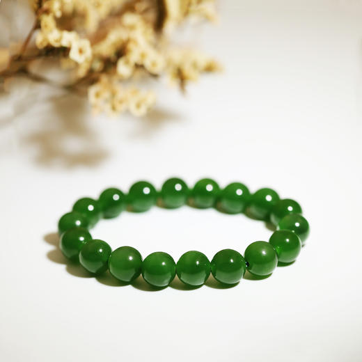 和田玉（碧玉）玉珠手串 玉珠9-10mm/黑点很少/阳绿 商品图0