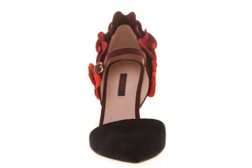 sheme陈乔恩 沈梦辰 同款 《裳裳者华》 女士手工皮艺中空单鞋 黑色+酒红色 商品图2