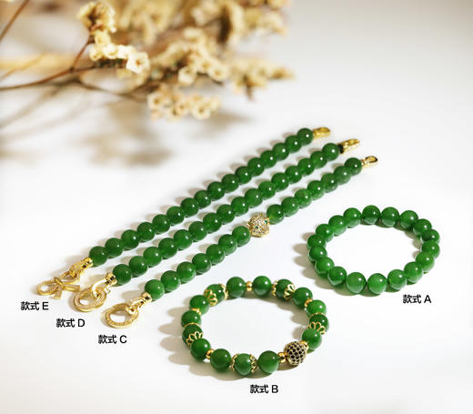 和田玉（碧玉）玉珠手串 玉珠9-10mm/黑点很少/阳绿 商品图5