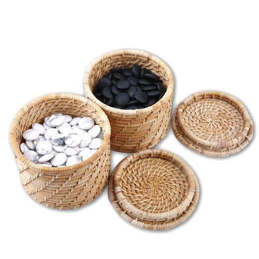 天然白松石棋子  玛瑙亚光棋子 大号直筒藤编棋罐 商品图1