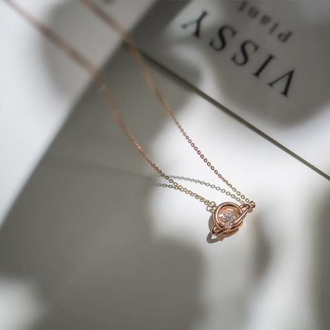 潮宏基珠宝小宇宙红18k金钻石项链玫瑰金套链女x