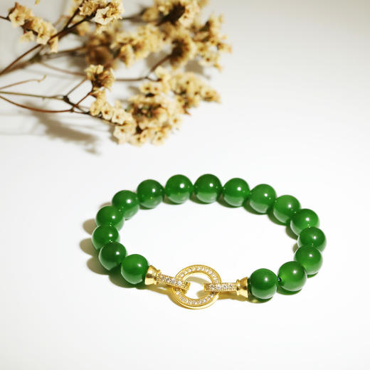 和田玉（碧玉）玉珠手串 玉珠9-10mm/黑点很少/阳绿 商品图3