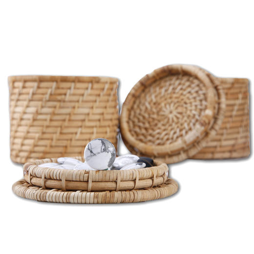 天然白松石棋子  玛瑙亚光棋子 大号直筒藤编棋罐 商品图2