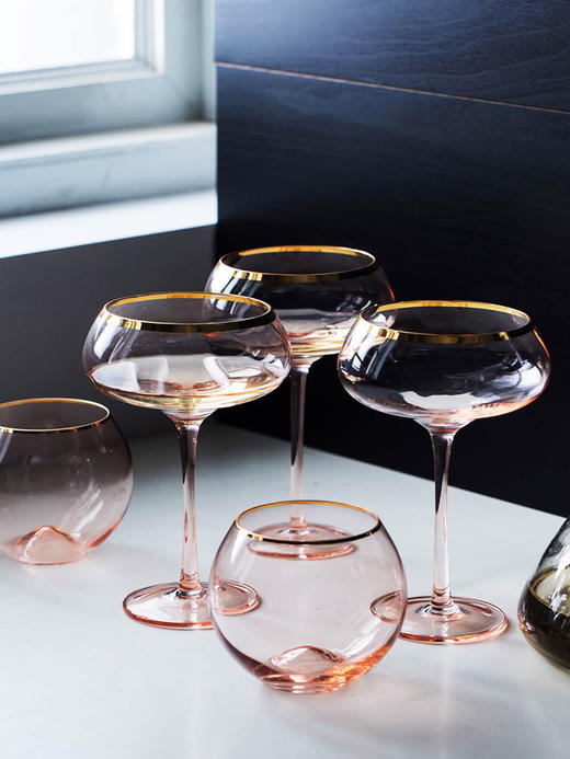 摩登主妇描金水晶玻璃高脚杯红酒杯家用葡萄酒鸡尾酒杯大肚甜品杯 商品图0