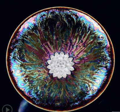  甲盏窑 李甲栈 曜变孔雀天目盏 建盏纯银饰杯 功夫品茗杯茶杯主人杯 纯银镶嵌