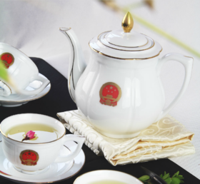 景德镇陶瓷 国瓷红叶 9头莲花茶具（国徽）