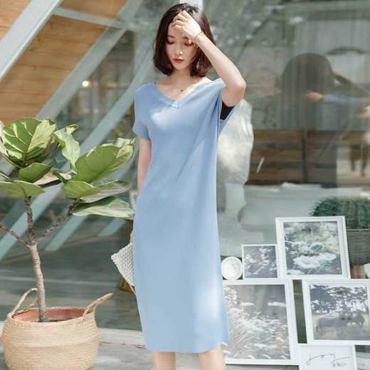 气质妈妈装冰丝针织连衣裙 商品图5