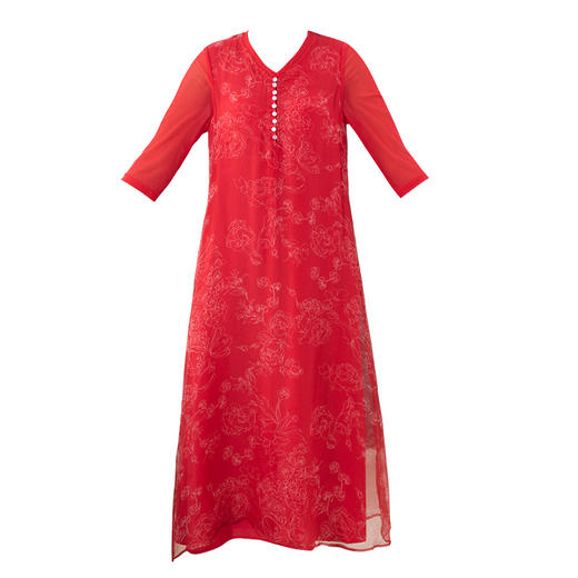 NYT-9903新款宽松大码V领印花真丝欧根纱连衣裙 TZW 商品图4