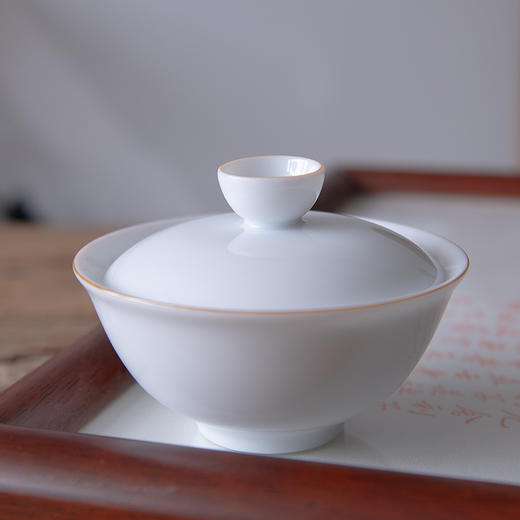 永利汇甜白瓷手工盖碗茶杯单个功夫茶具景德镇陶瓷日式泡茶碗小号 商品图2