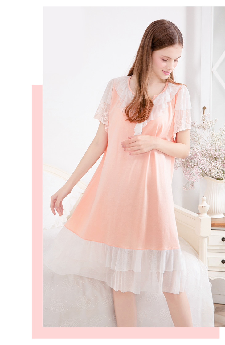 kuger古格睡衣女夏季短袖薄款睡网纱裙莫代尔家居服