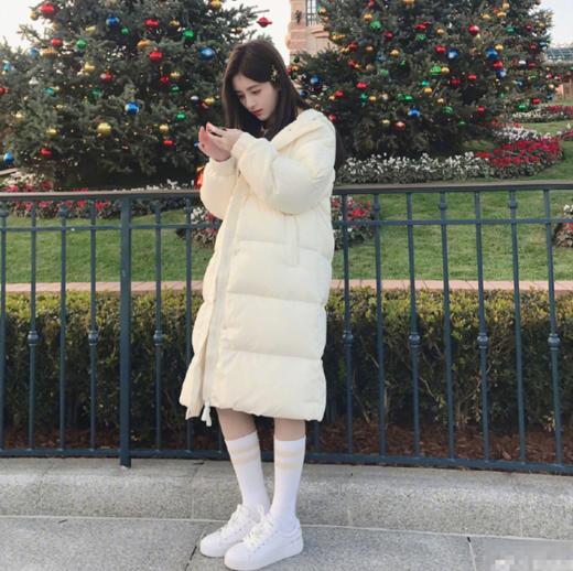 【羽绒服女士】 鞠婧祎微博圣诞同款白色长款保暖时尚羽绒服外套女 商品图2