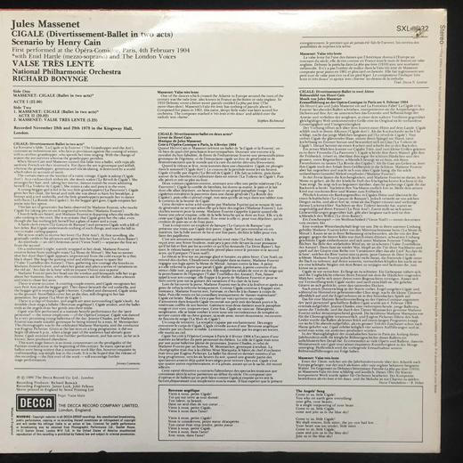 LP黑胶唱片 儒勒·马斯奈《芭蕾舞曲：蝉》与《慢速华尔兹》 法国国家爱乐乐团录制 商品图1