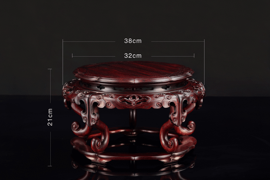 小叶紫檀(檀香紫檀)葵形三弯腿带托泥云纹底座