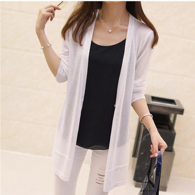 8246冰丝针织衫女外搭开衫薄外套大码夏季空调衫中长款棉麻防晒衣披肩