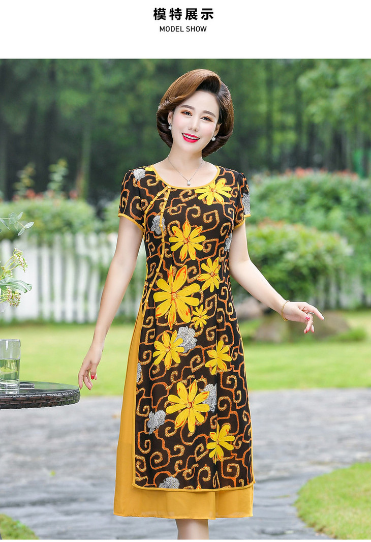 xkyk181442019新款妈妈洋气连衣裙时尚中年女装夏装中老年大妈气质