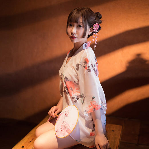 霏慕 性感印花雪纺和服 日式成人睡袍 开襟诱惑浴衣 7055 商品图5
