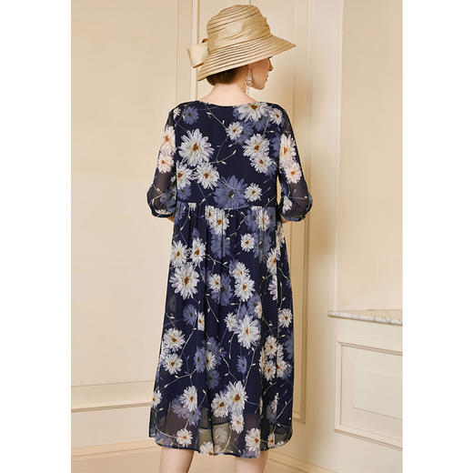 丁摩 夏季新款中袖桑蚕丝连衣裙宽松大码桑蚕丝A字裙YZ19-121-DA499 商品图4