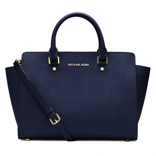 MichaelKors/MK迈克科尔斯Selma女士藏青色大号十字压纹单肩手提JPY带授权招加盟代理
