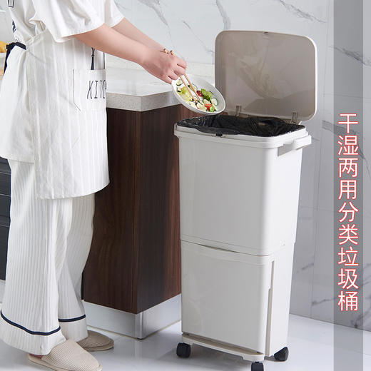 【上海专用模板 干湿分类一桶搞定】日本家用垃圾筒双层干湿分类垃圾桶带盖大号干湿分离垃圾箱厨房收纳桶 商品图0